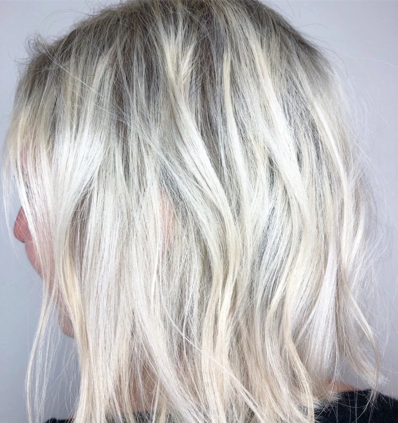 Icy, silvery blonde with soft dimension
