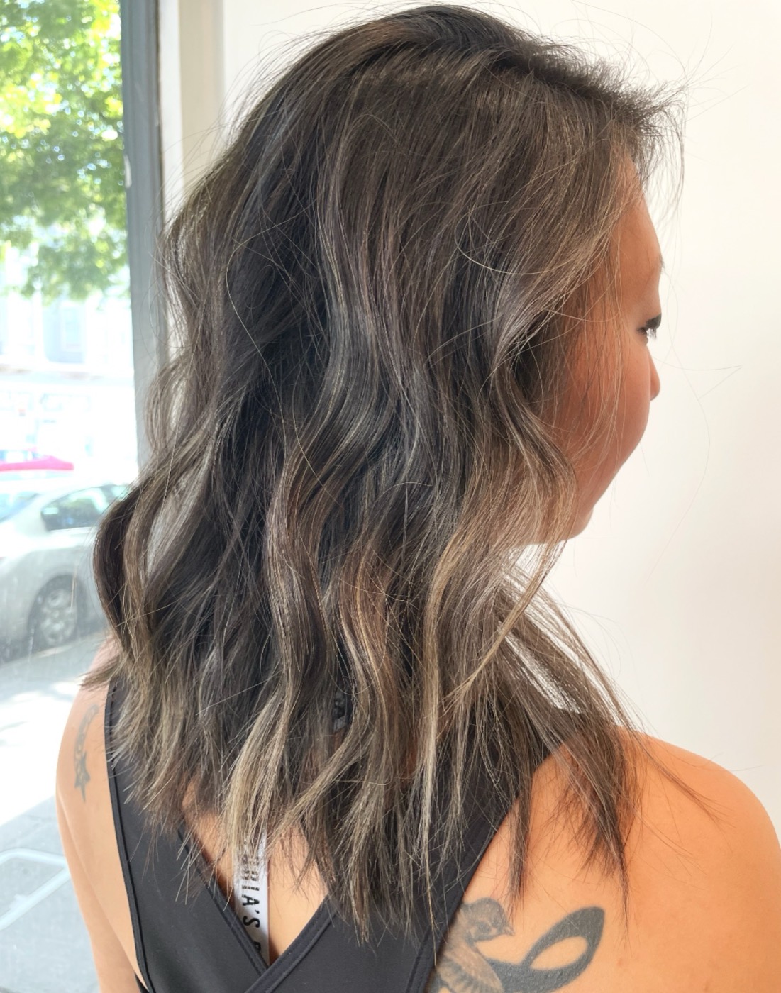 Brunette balayage with caramel ribbons